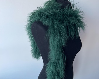 Natural Green Fur Scarf, 145 cm | Timeless Winter Accessory