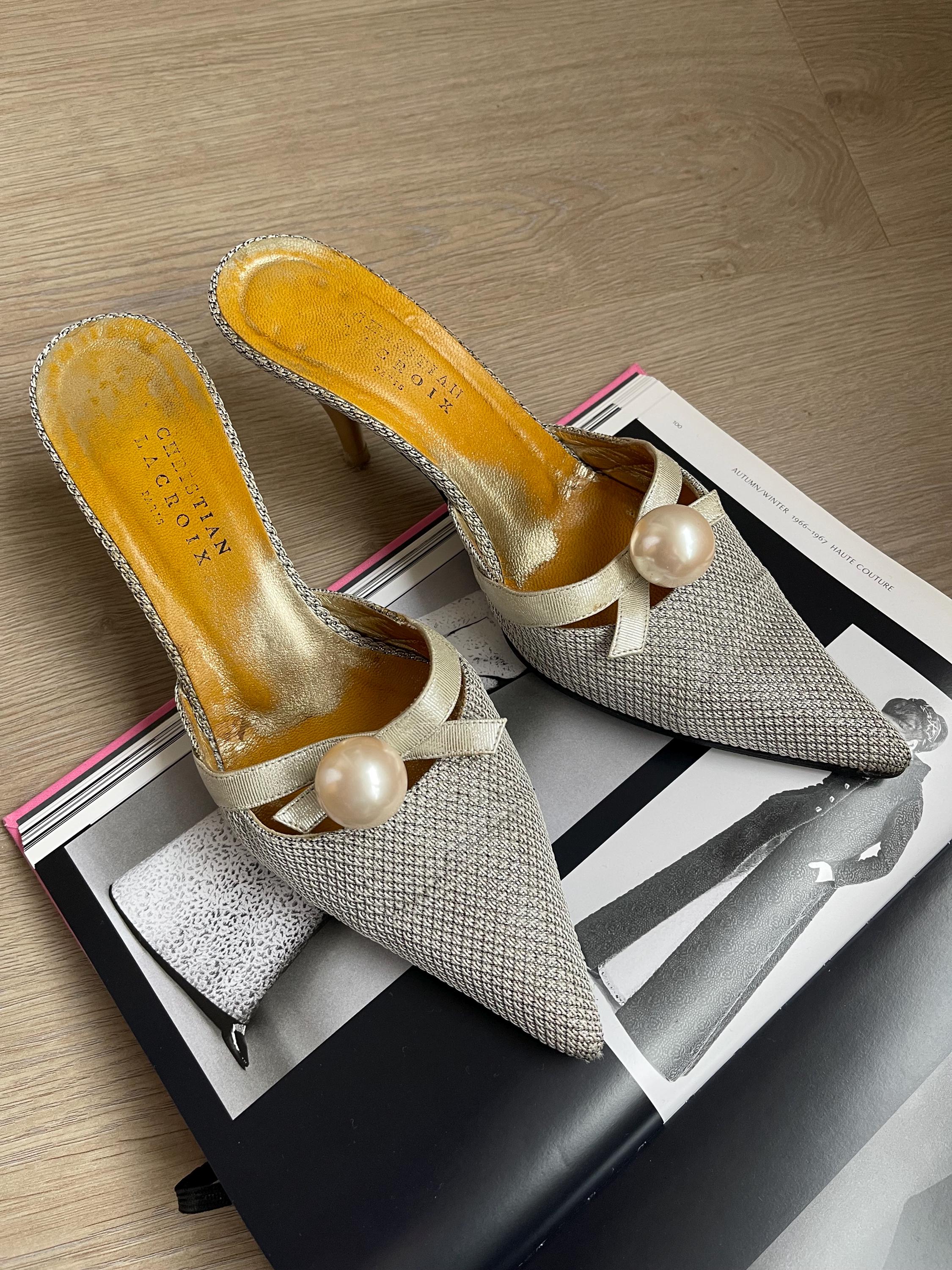 90s Metallic Mules - Etsy Christian Lacroix Pearl Metallic Gold Slides 7.5 main image 0