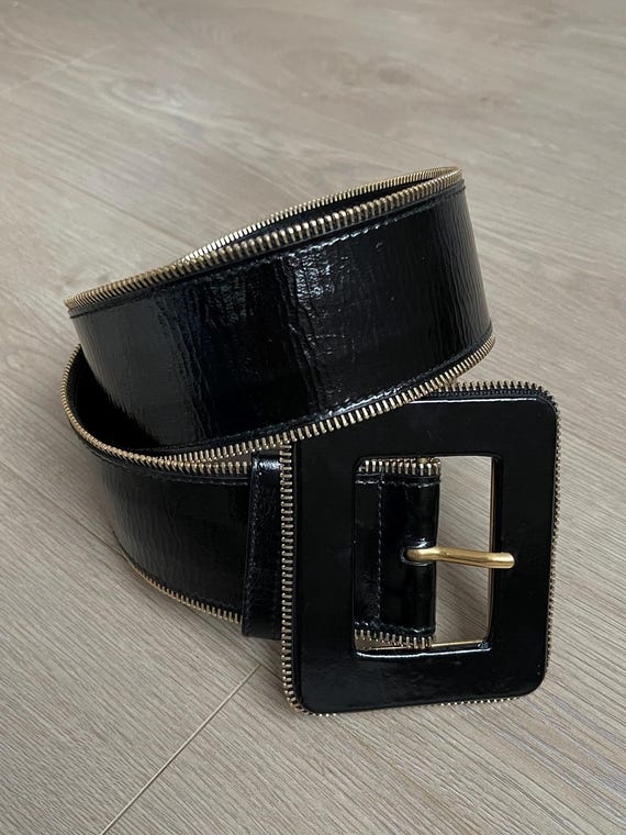 Vintage YSL Wide Patent Leather Belt | Zipper Detail, Rare  display picture 1
