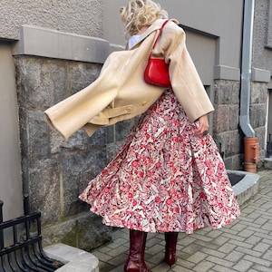Vintage KARL LAGERFELD cotton burgundy red multicolor midi skirt