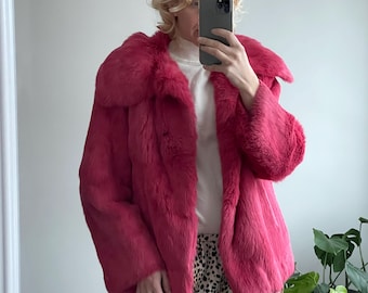 Vintage Pink Natural Fur Coat M-L size