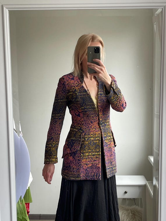 Christian Lacroix, Vintage Christian Lacroix Paris Woven Jacquard Long Blazer Jacket - S/M