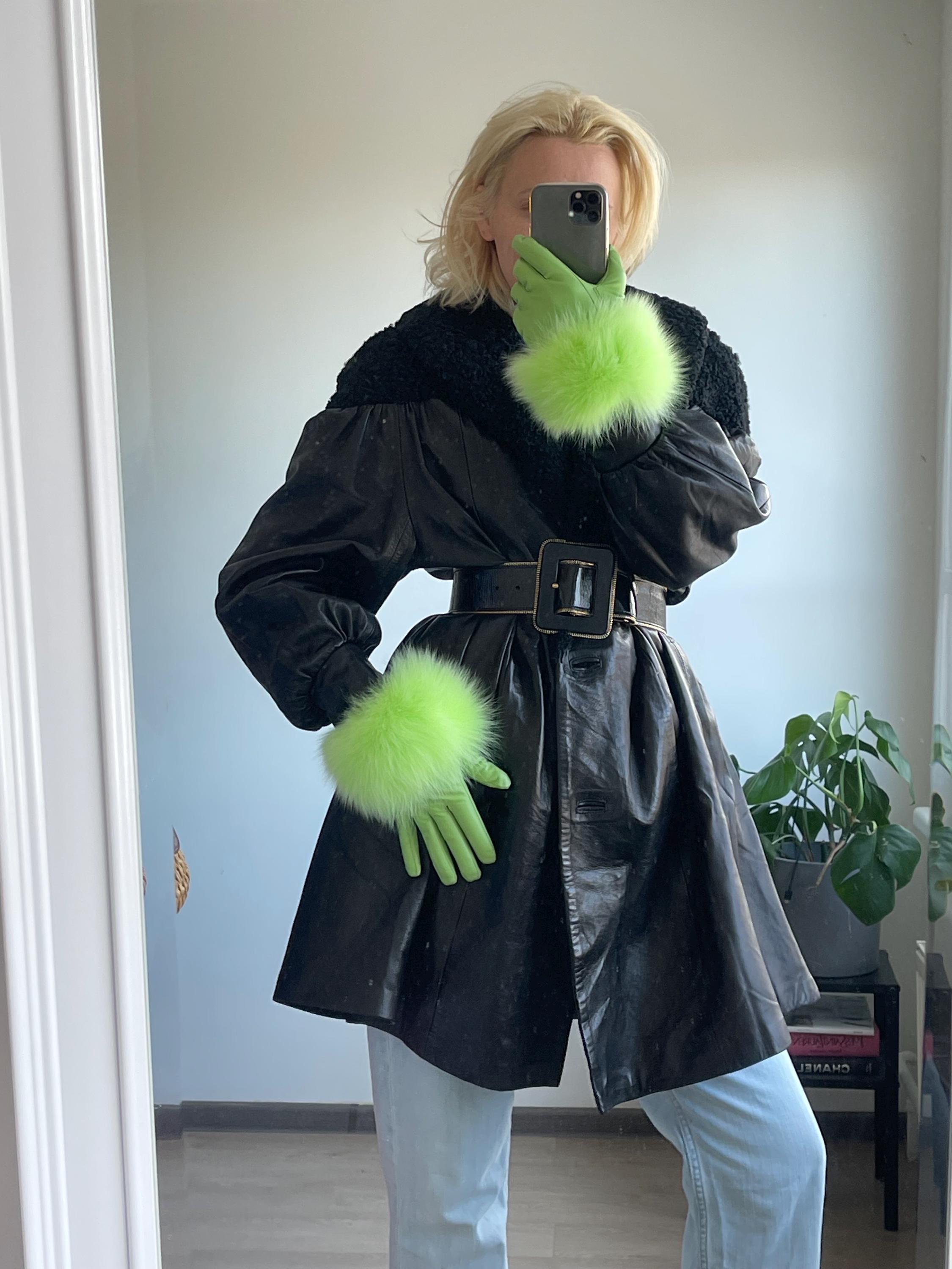 Vintage NINA RICCI Leather Coat Dress With Fur Detail - Etsy