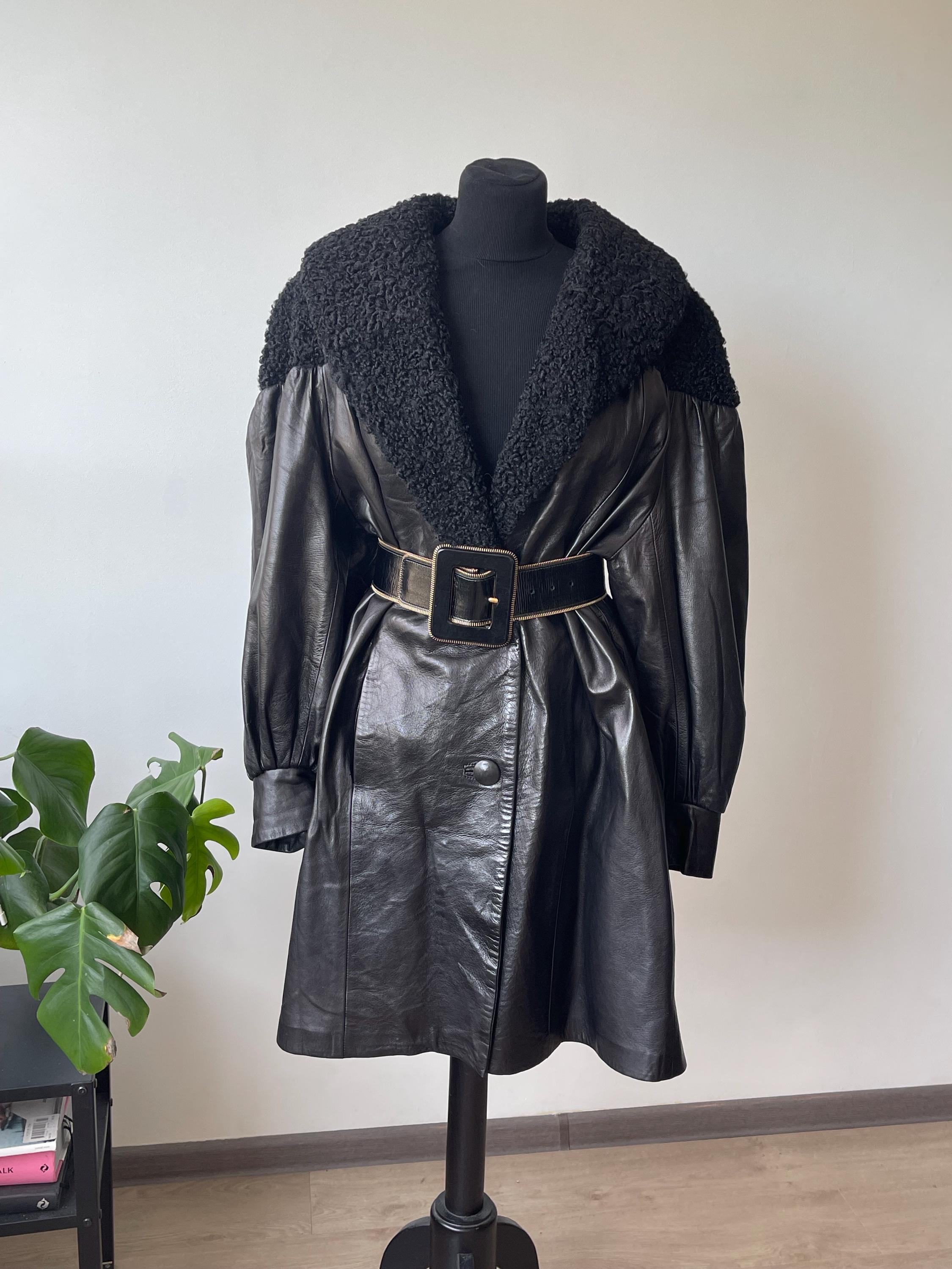Vintage NINA RICCI Leather Coat Dress With Fur Detail - Etsy