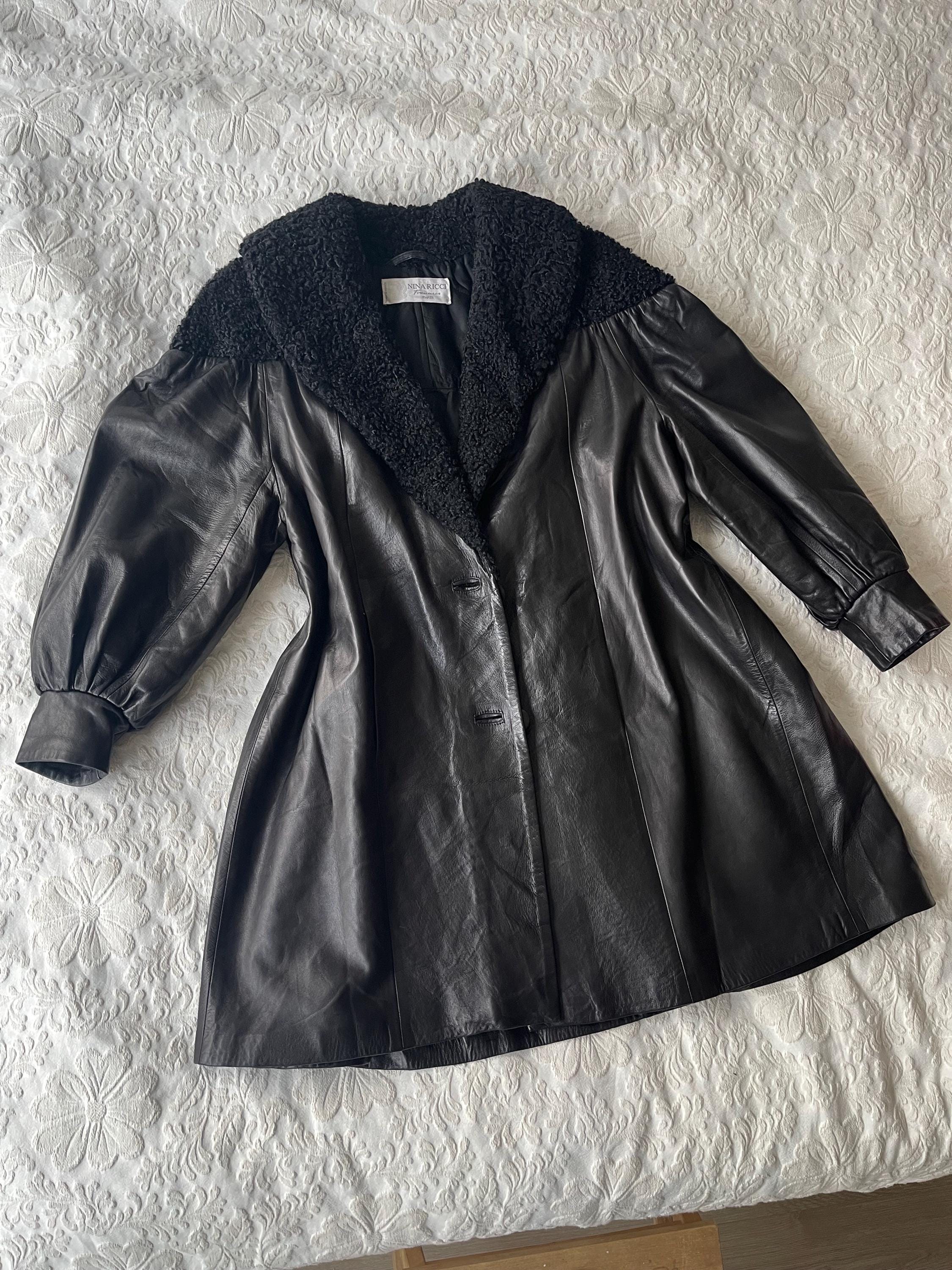 Vintage NINA RICCI Leather Coat Dress With Fur Detail - Etsy
