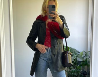 Leather black belted coat S-M