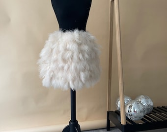 Beige ostrich feather mini skirt