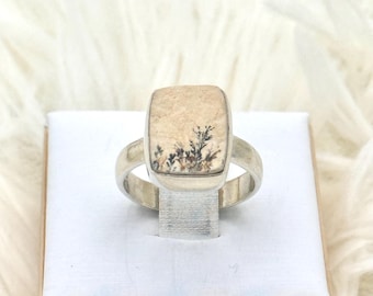 Natural Germany Psilomelane Dendrite 925 Silver Ring Jewelry Size 5.5 E870
