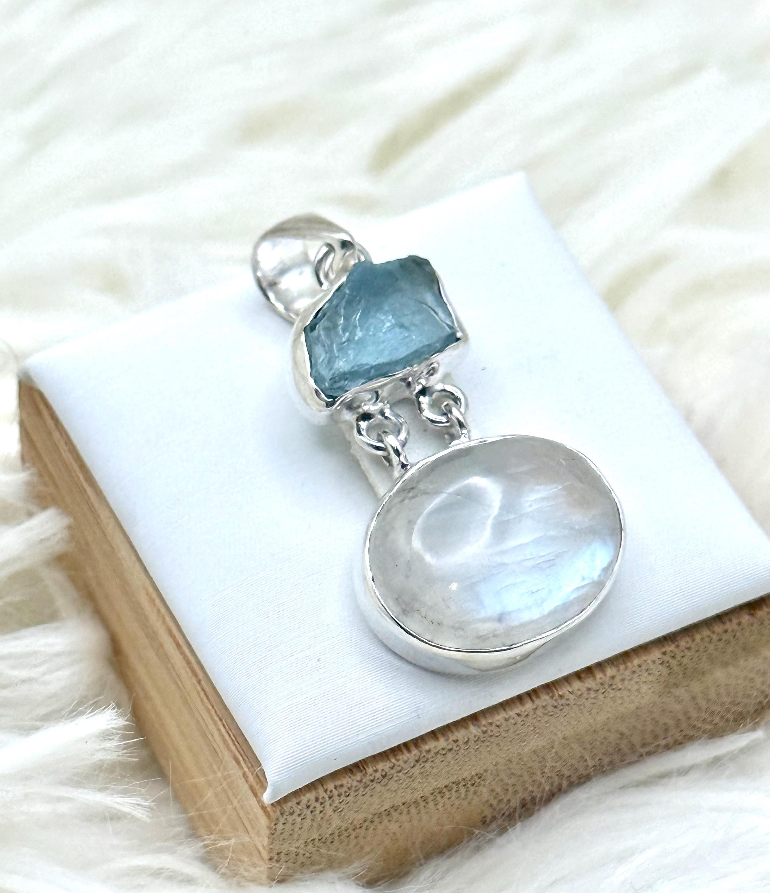 天然レインボームーンストーン＆アクアマリン ラフ925シルバー