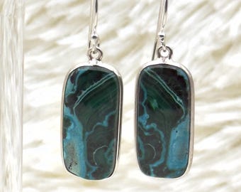 Natural Malachite In Chrysocolla 925 Sterling Silver Earrings Jewelry E58