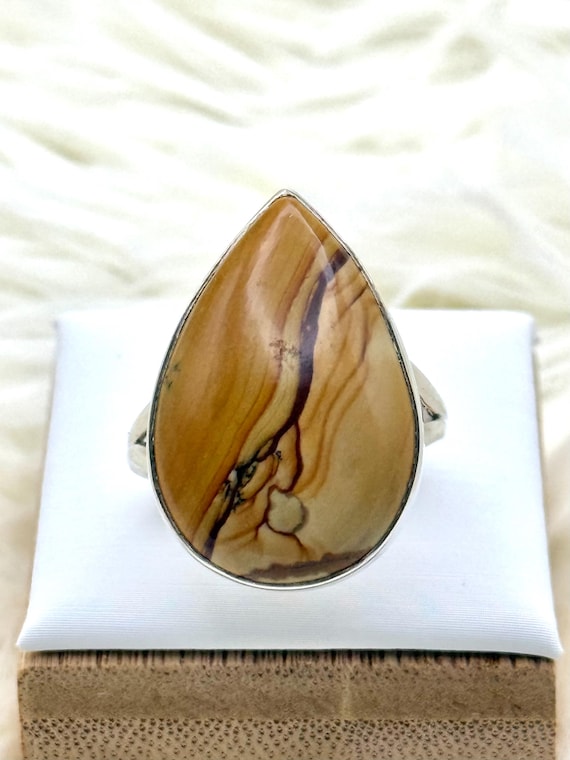 Natural Landscape Jasper 925 Sterling Silver Ring Jewelry s.8.5 E24