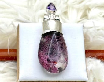 Behandlad Lodolit Trädgårdskvarts 925 Sterling Silver Hängsmycke E78
