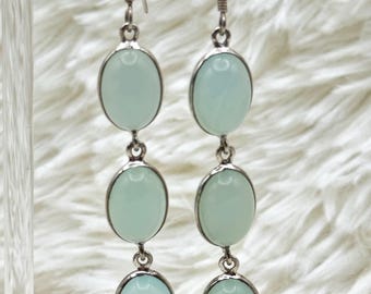 Treated Aqua Chalcedony 925 Sterling Silver Earrings E37