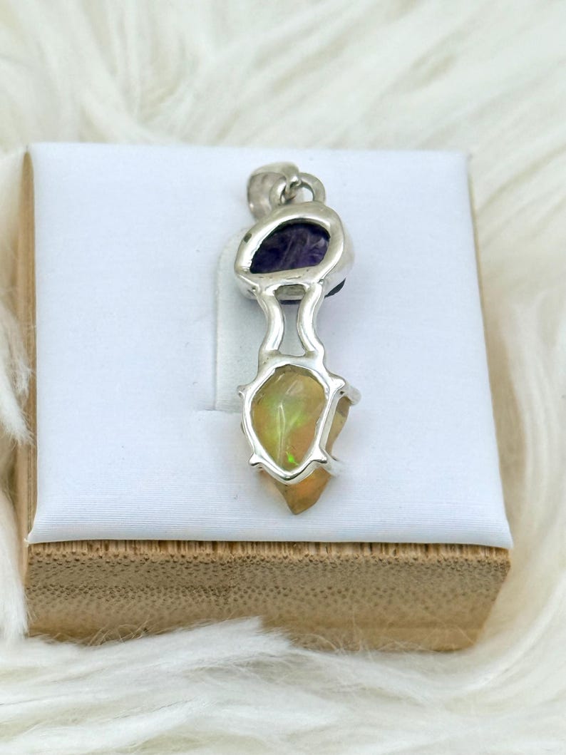 Naturlig etiopisk opal och ametist 925 silverhänge smycken E558 bild 4