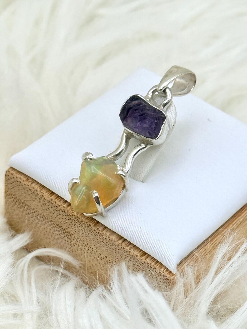 Naturlig etiopisk opal och ametist 925 silverhänge smycken E558 bild 3
