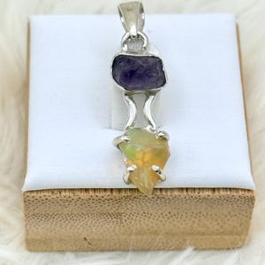 Naturlig etiopisk opal och ametist 925 silverhänge smycken E558 bild 1
