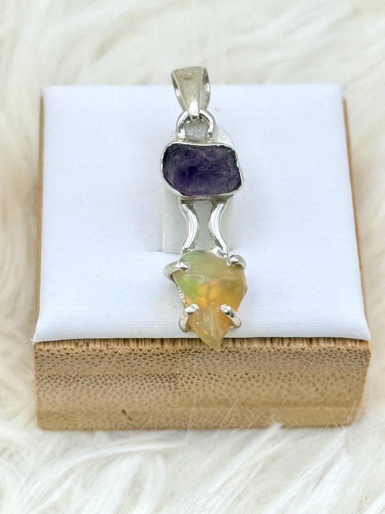 Naturlig etiopisk opal och ametist 925 silverhänge smycken E558 bild 1
