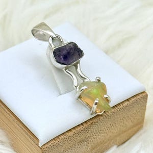 Naturlig etiopisk opal och ametist 925 silverhänge smycken E558 bild 2