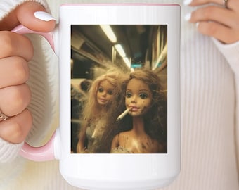 Funny Doll Smoking Face Mug, Disgusted Barbie Meme Coffee Cup, Sarcastic Office Humor Gift, Unhinged Meme Mug, Gift for coworkers Bestie
