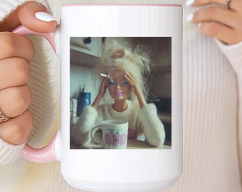 Funny Doll Face Mug, Disgusted Barbie Meme Coffee Cup, Sarcastic Office Humor Gift, Unhinged Meme Mug, Gift for coworkers Bestie Gifts
