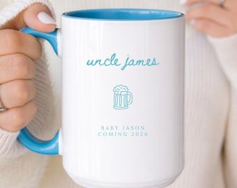 Personalized Uncle Mugs, Baby Announcement Gift For Uncle, Fathers Day Coffee Cup, Custom Pregnancy Reveal, New Uncle Gifts, Custom Text Mug