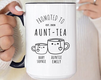 Promoted to Aunt-tea Mug, Personalized Auntie Baby Reveal Mug, Funny New Aunt Announcement Gift, Personalized Baby Aunt Uncle Reveal Gifts