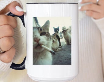 Funny Gangster Cat Mug, Smoking Cat Meme Coffee Cup, Street Cats Crew, Cat Meme Gifts, Cat Lover Gift, Sarcastic Chaotic Cat Energy Gifts