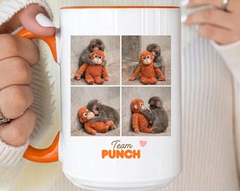 Team Punch Monkey Mug, Cute Baby Monkey with Plushie Coffee Mugs, Viral Trending Punch-kun Monkey Gift, Team Punch Heart Gifts, Animal Lover