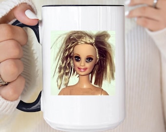 Funny Doll Face Mug, Disgusted Barbie Meme, Sarcastic Reaction Gift, Weird Humor Tea Cup, Unhinged Meme Mug, Stressed Doll, Hot Mess Gifts