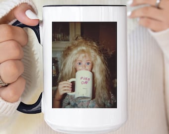 Funny Doll Face Mug, Piss Off Barbie Meme Coffee Cup, Sarcastic Reaction Gift, Weird Humor Tea Cup, Unhinged Meme Mug, Gift for coworkers