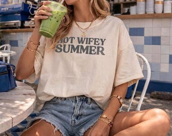 Hot Wifey Summer Comfort Colors® TShirt, Funny Newlywed Shirt, Bachelorette Party Tee, Honeymoon Outfit, Bride Era, In My Wife Era Gifts