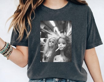 Funny Distressed Doll Smoking Comfort Colors®  T Shirt, Doll Face Meme Shirt, Viral Internet Shirt, Cringy Tee, Hilarious Graphic T-shirt