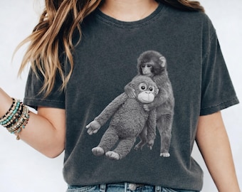 Monkey Punch Comfort Colors®  T-Shirt, Baby Monkey Holding Plush Toy Tee, Baby Team Punch Kun Shirts, Trendy Viral Meme Graphic Merch, Gifts