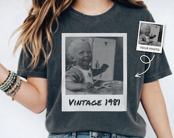 Custom Photo Birthday Comfort Colors® TShirt, Vintage Photo And Year with Picture Shirt, Custom Pet Photo Tee, Senior 2026 Shirt, Dog Mom