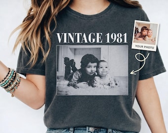 Custom Photo & Year Comfort Colors® TShirt, Personalized Vintage Picture Tee, Customize  Birthday Shirt, 30th 40th Bday Gift,Family Photo