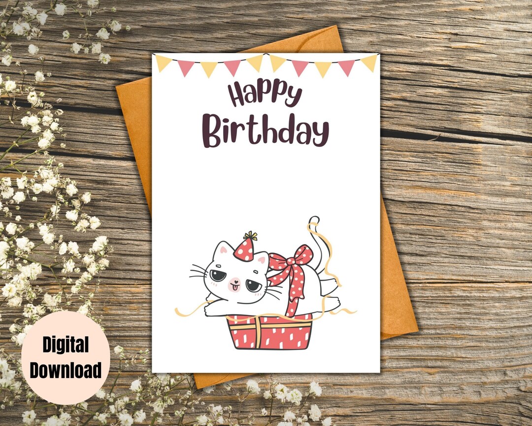 Cute Cat Birthday Card Happy Birthday Card Digital - Etsy Australia