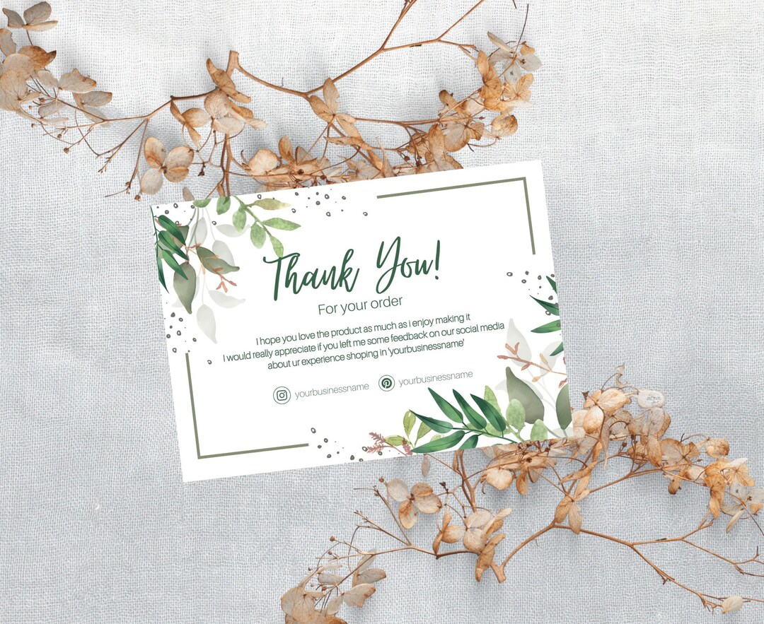 Green Leaf Thank You Card Template - Etsy
