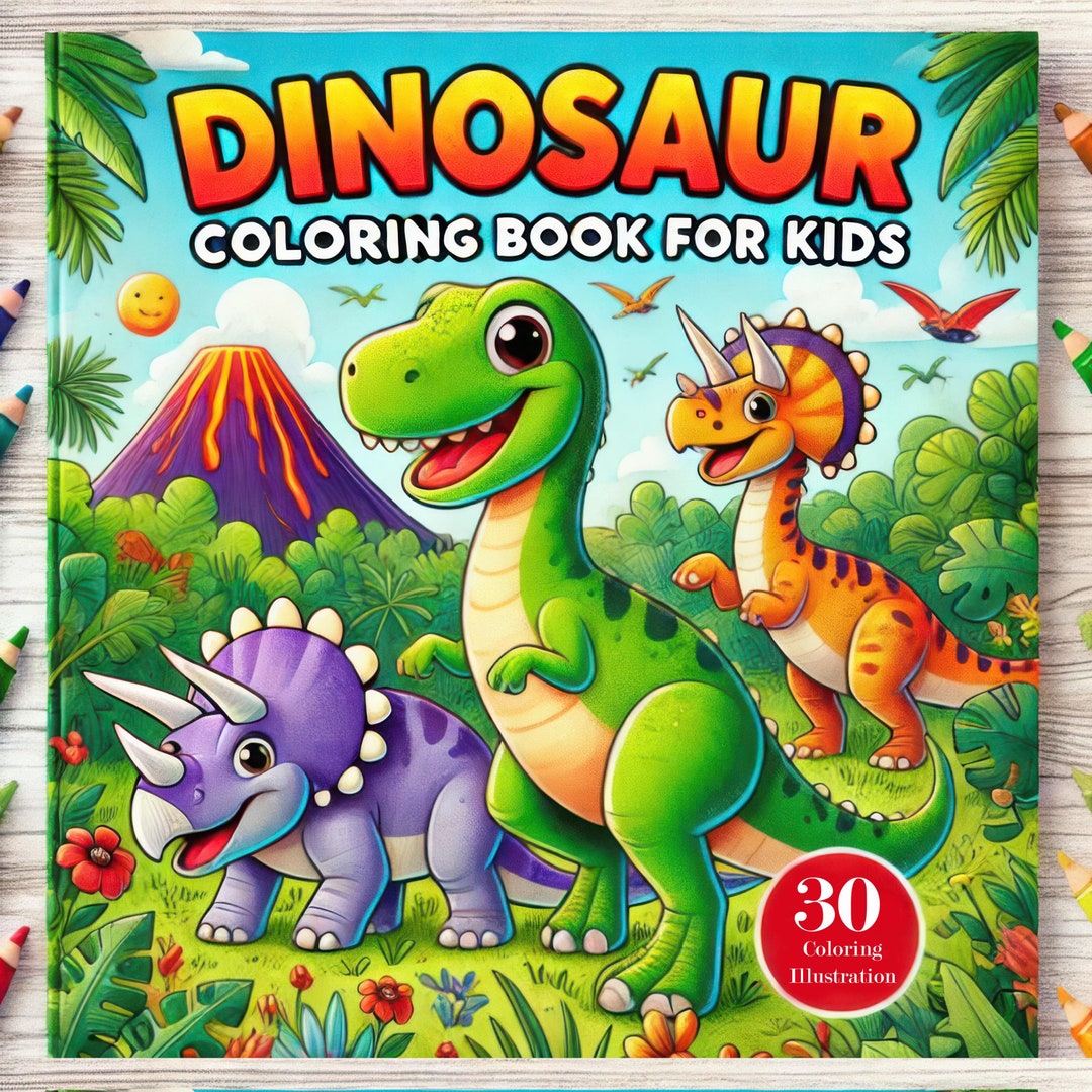 30 Fun Dinosaur Coloring Pages for Kids – Digital Coloring Book Bundle ...
