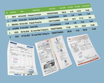 Transcribir 50 facturas (comprobantes y recibos) de PDF a JPG a hoja de datos de Excel / Conversión de PDF a Word y Excel