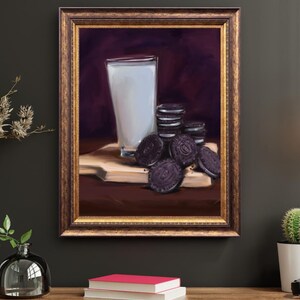 Canvas Print, Oreo and Milk Still Life Painting, Wall Art Decor, Food Artwork, Home Office Decor, Food Lovers, Modern Art