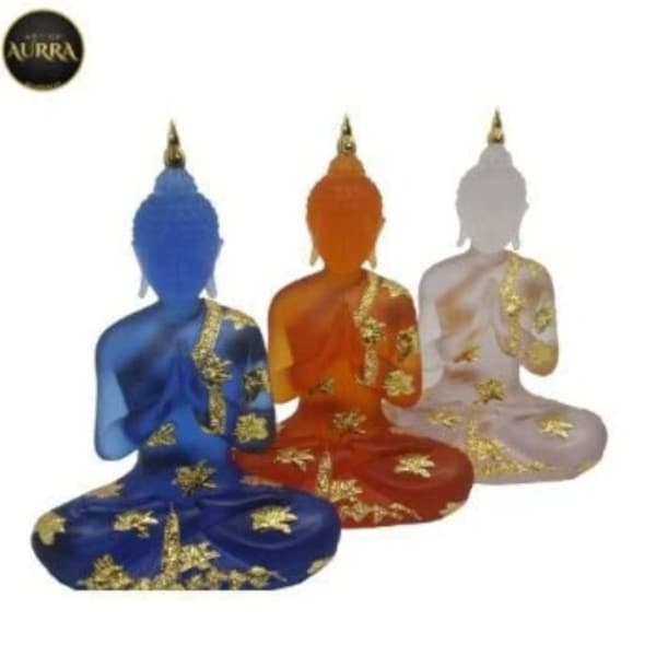 Transparent Sitting Buddha Statue Resin Buddha Figurine Sculpture for Home Office Living Room Feng Shui Deco .