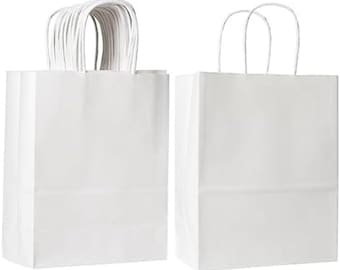 Prime Line Packaging White color Kraft Paper Bags with Handles for Shopping and Gifting on All Occasions available in Bulk