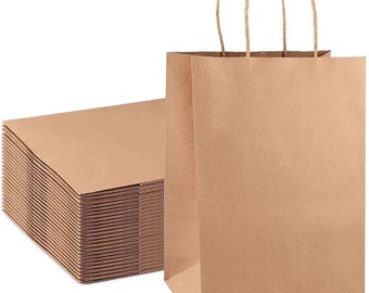 Prime Line Packaging Brown color Kraft Paper Bags with Handles for Shopping and Gifting on 10 x 8 x 4 / 11 x 11 x 6 Recycled Kraft