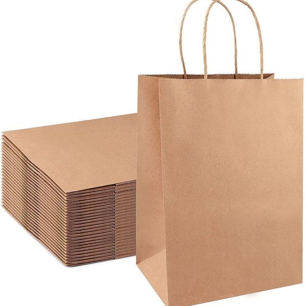 Prime Line Packaging Brown color Kraft Paper Bags with Handles for Shopping and Gifting on 10 x 8 x 4 / 11 x 11 x 6 Recycled Kraft