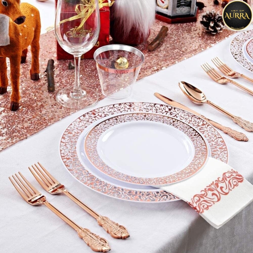 Plastic Silverware Rose Gold Plates And Silverware Gold Trim Rose