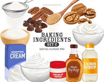 Baking Ingredients Clipart: Hand-Drawn Kitchen Graphics (PNG Digital Download)