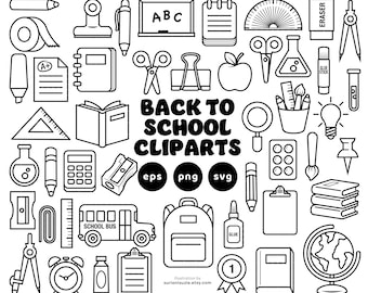 School Clipart Line Art: Back to School Doodles (SVG, PNG, EPS) Commercial Use