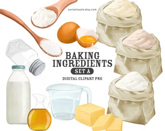 Baking Ingredients Clipart: Hand-Drawn Kitchen Graphics (PNG Digital Download)