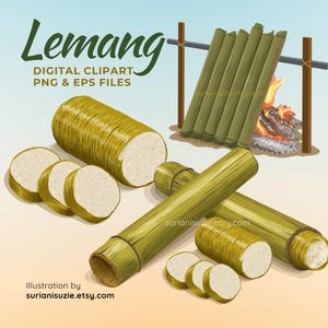 Lemang Food Clipart, Hari Raya Ilustrasi Digital Makanan Malaysia, Singapore and Indonesian, PNG, EPS Vector Graphics, Commercial Use