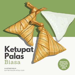 Ketupat Palas Biasa, Malaysian Food, Singaporean, Indonesian, EPS, PNG, Vector Graphic, Clip Art, Hand Drawn, Personal and Commercial Use